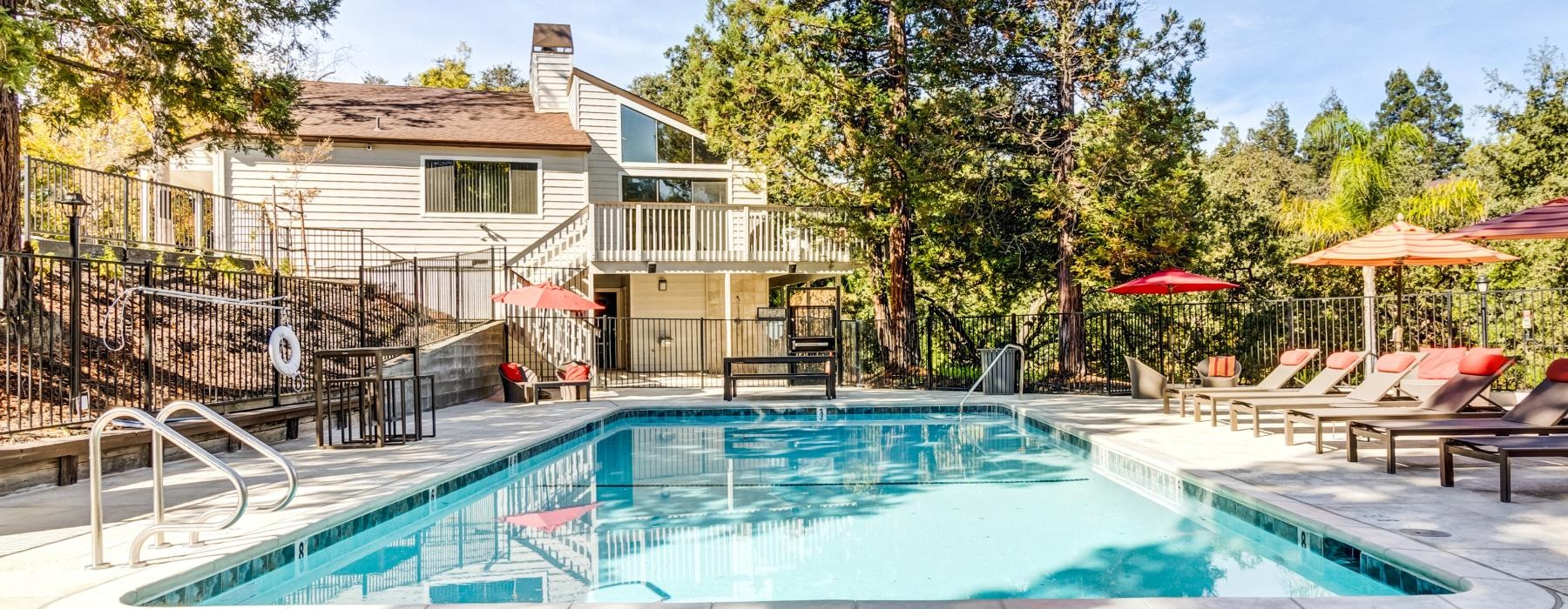 a swimming pool in a backyard